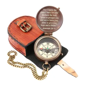 Directional Magnetic Compass Nautical Vintage Engraved with Scripture Jeremiah 29:11, Compass With Leather Pouch For Graduation Gift Inspirational, Baptism, Wedding, Religious Gift For Loved Ones