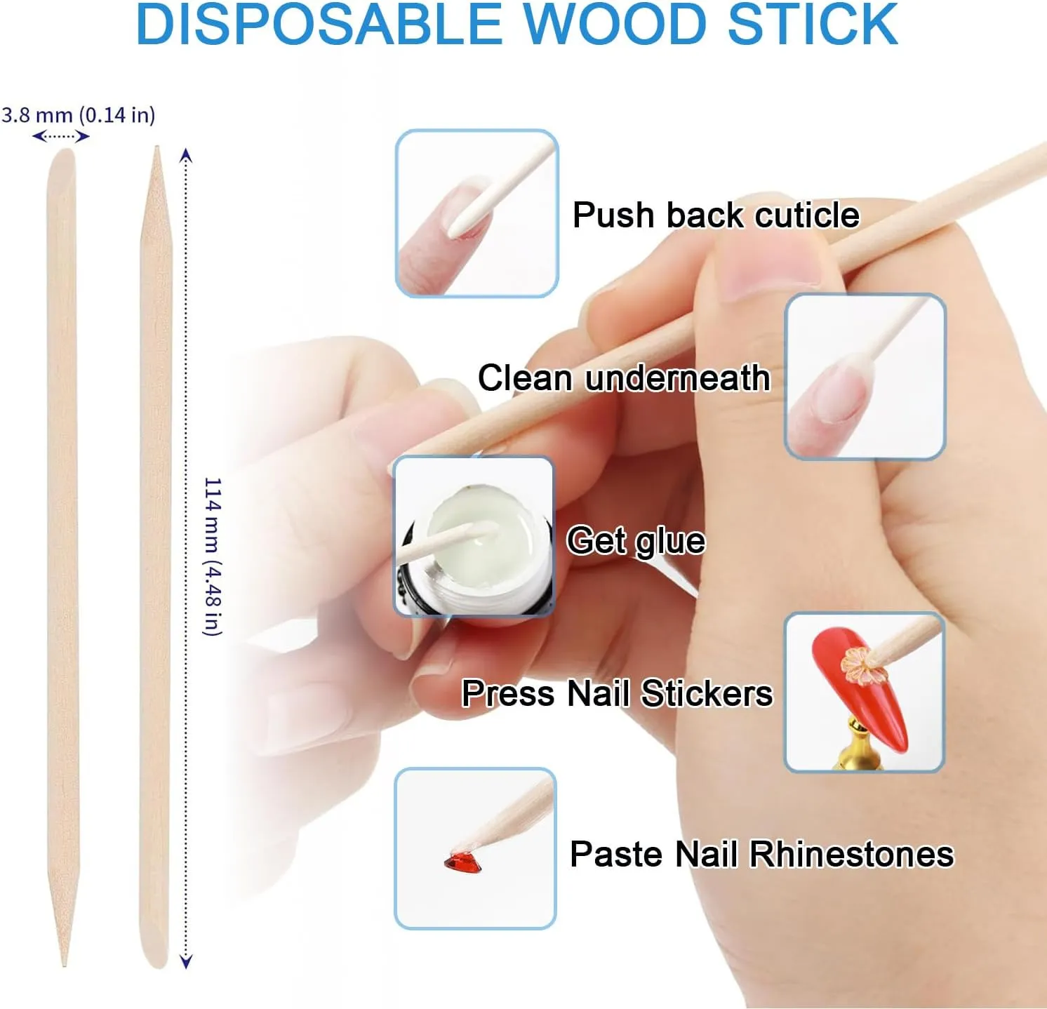 Disposable Manicure Kit 3 in 1 (Nail Buffer 100/180 Grit, Nail File 100/180 Grit, Wood Stick): Professional Nail Care Essentials in a Single-Use (50 Counts)