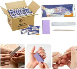 Disposable Manicure Kit 3 in 1 (Nail Buffer 100/180 Grit, Nail File 100/180 Grit, Wood Stick): Professional Nail Care Essentials in a Single-Use (50 Counts)