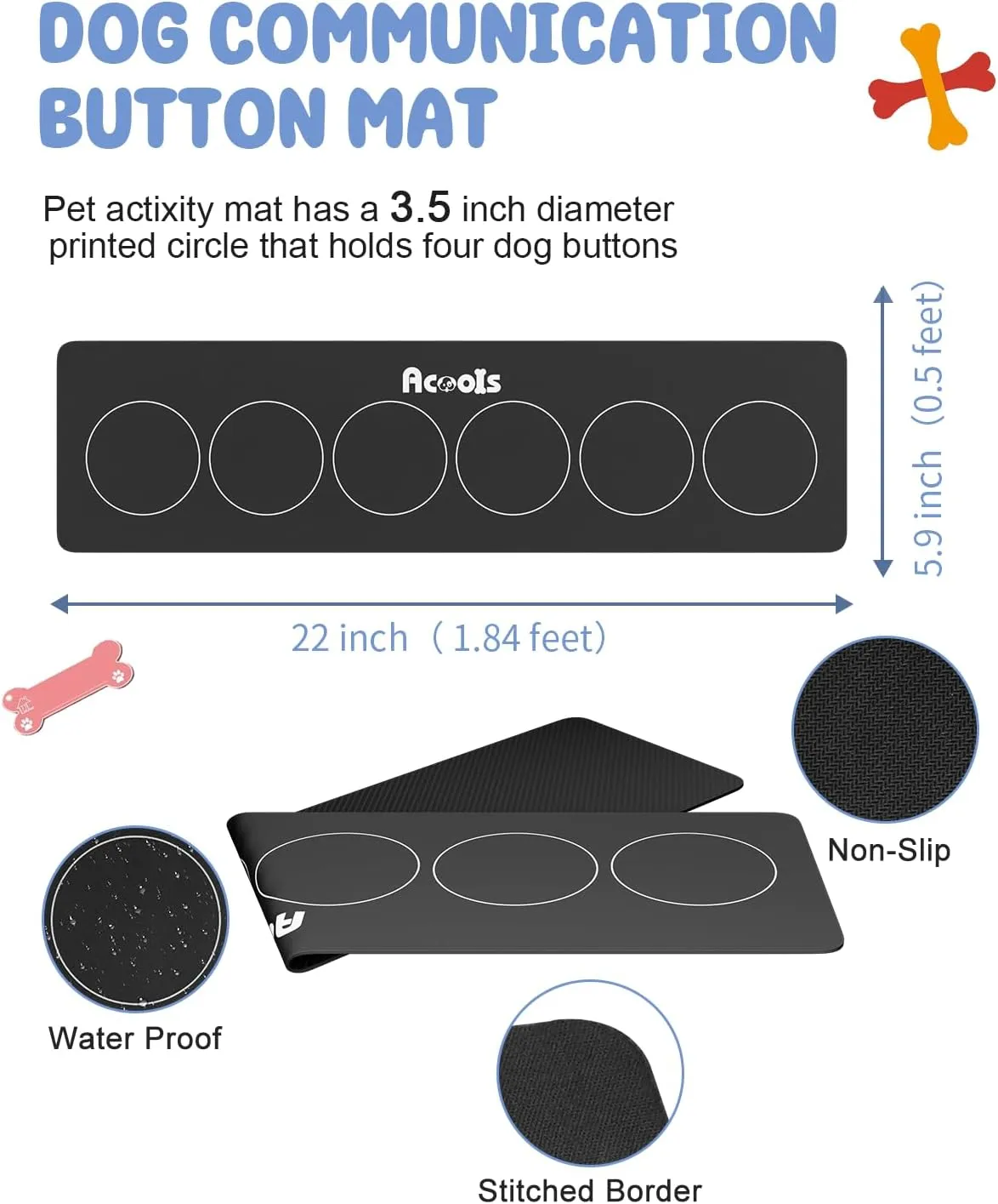 Dog Buttons for Communication, 6 Pcs Dog Talking Button Set, 30s Voice Recordable Pet Training Buzzer, Speaking Buttons for Cats & Dogs with Waterproof Dog Activity Mat and 24 Scene Stickers