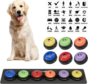 Dog Buttons for Communication, 6 Pcs Dog Talking Button Set, 30s Voice Recordable Pet Training Buzzer, Speaking Buttons for Cats & Dogs with Waterproof Dog Activity Mat and 24 Scene Stickers