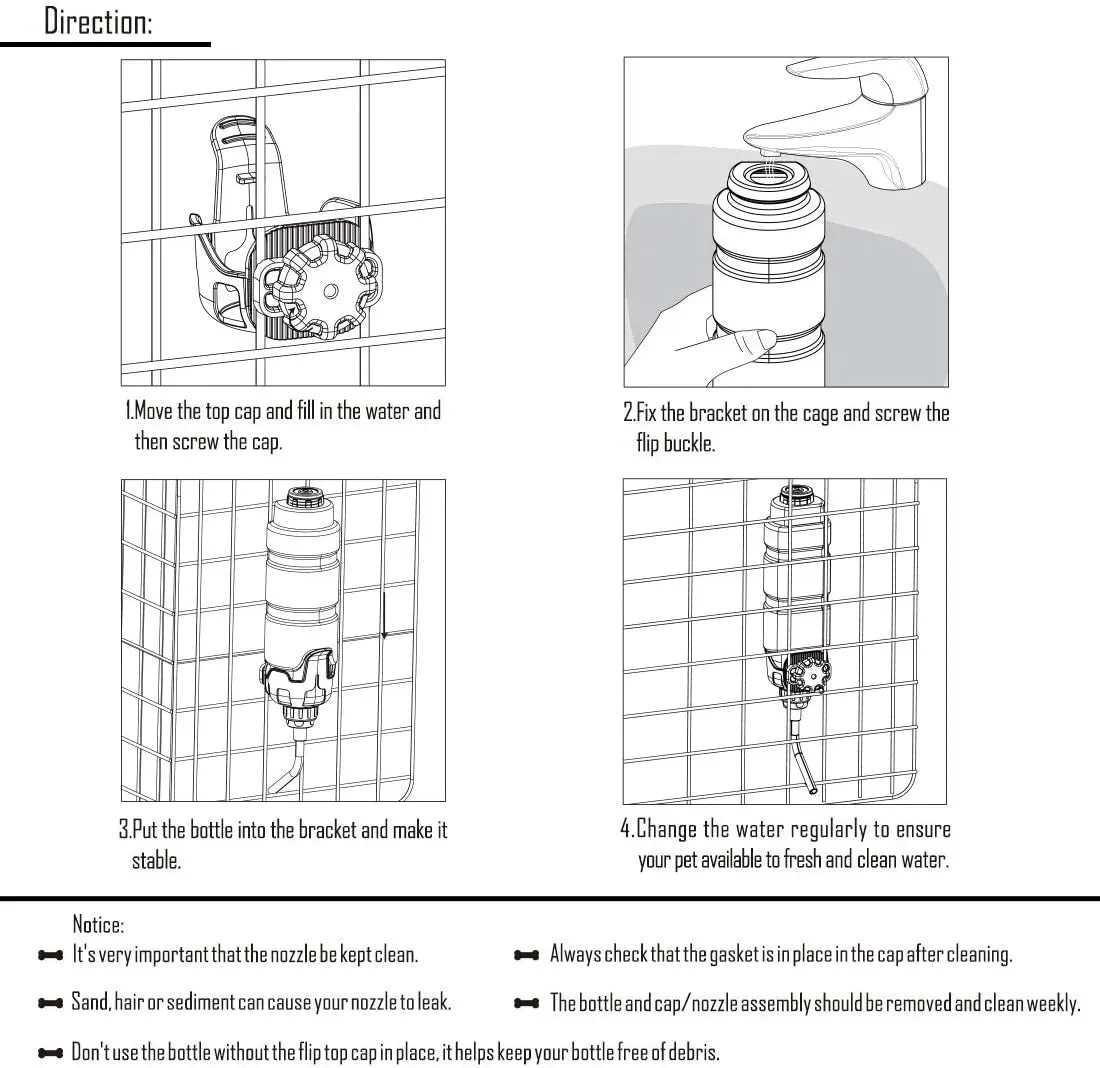 Dog Water Bottle Dispenser for Cage Crate Kennel Auto