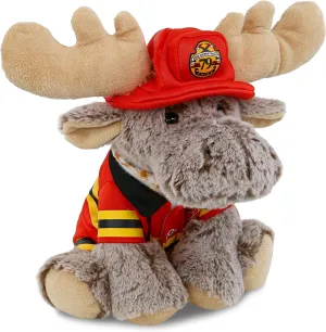 DolliBu Floppy Moose Firefighter Stuffed Animal with Name Personalization - Super Soft Moose with Red Fireman Costume Outfit and Fireman Hat, Cute Fire Fighter Doll Plush Toy for Kids - 9 Inch