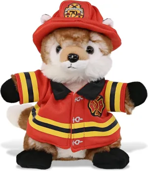DolliBu Fox Firefighter Stuffed Animal with Name Personalization - Super Soft Fox Plush with Red Fireman Costume Outfit and Fireman Hat, Fire Fighter Doll Plush Toy for Kids - 9.5 Inch
