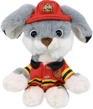 DolliBu Grey Rabbit Firefighter Stuffed Animal with Name Personalization - Super Soft Plush with Red Fireman Costume Outfit and Fireman Hat, Fire Fighter Doll Plush Toy for Kids - 7 Inch