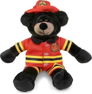 DolliBu Long Leg Black Bear Firefighter Stuffed Animal with Name Personalization - Super Soft Bear with Red Fireman Costume Outfit and Fireman Hat, Fire Fighter Doll Plush Toy for Kids - 10.5 Inch