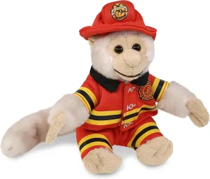 DolliBu White Squirrel Monkey Firefighter Stuffed Animal with Name Personalization - Super Soft Plush with Red Fireman Costume Outfit and Fireman Hat, Fire Fighter Doll Plush Toy for Kids - 12.5 Inch