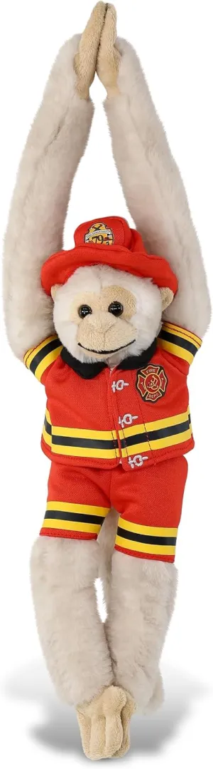 DolliBu White Squirrel Monkey Firefighter Stuffed Animal with Name Personalization - Super Soft Plush with Red Fireman Costume Outfit and Fireman Hat, Fire Fighter Doll Plush Toy for Kids - 21 Inch