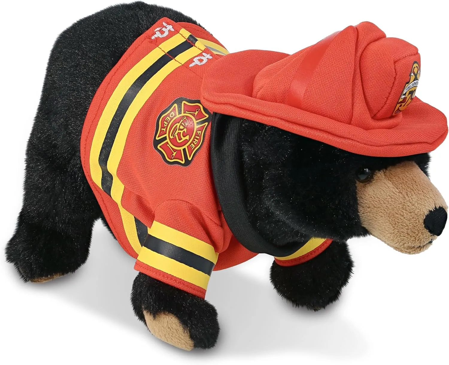 DolliBu Wild Black Bear Firefighter Stuffed Animal with Name Personalization - Super Soft Bear with Red Fireman Costume Outfit and Fireman Hat, Cute Fire Fighter Doll Plush Toy for Kids - 11 Inch