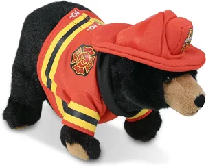 DolliBu Wild Black Bear Firefighter Stuffed Animal with Name Personalization - Super Soft Bear with Red Fireman Costume Outfit and Fireman Hat, Cute Fire Fighter Doll Plush Toy for Kids - 11 Inch