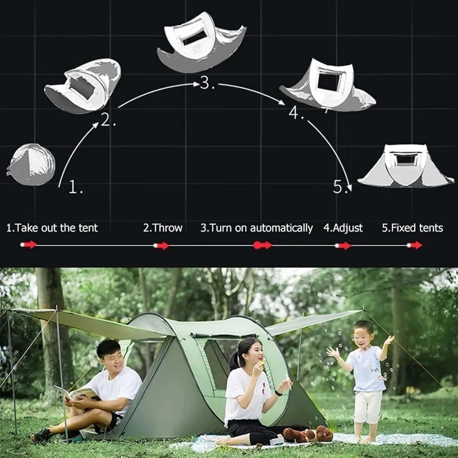 Dome Camping Tent for 3-5 People, 4-Season Waterproof Anti-UV Windproof Double Layer Family Tent, Easy Setup for Outdoor Camping, Hiking, and Fishing