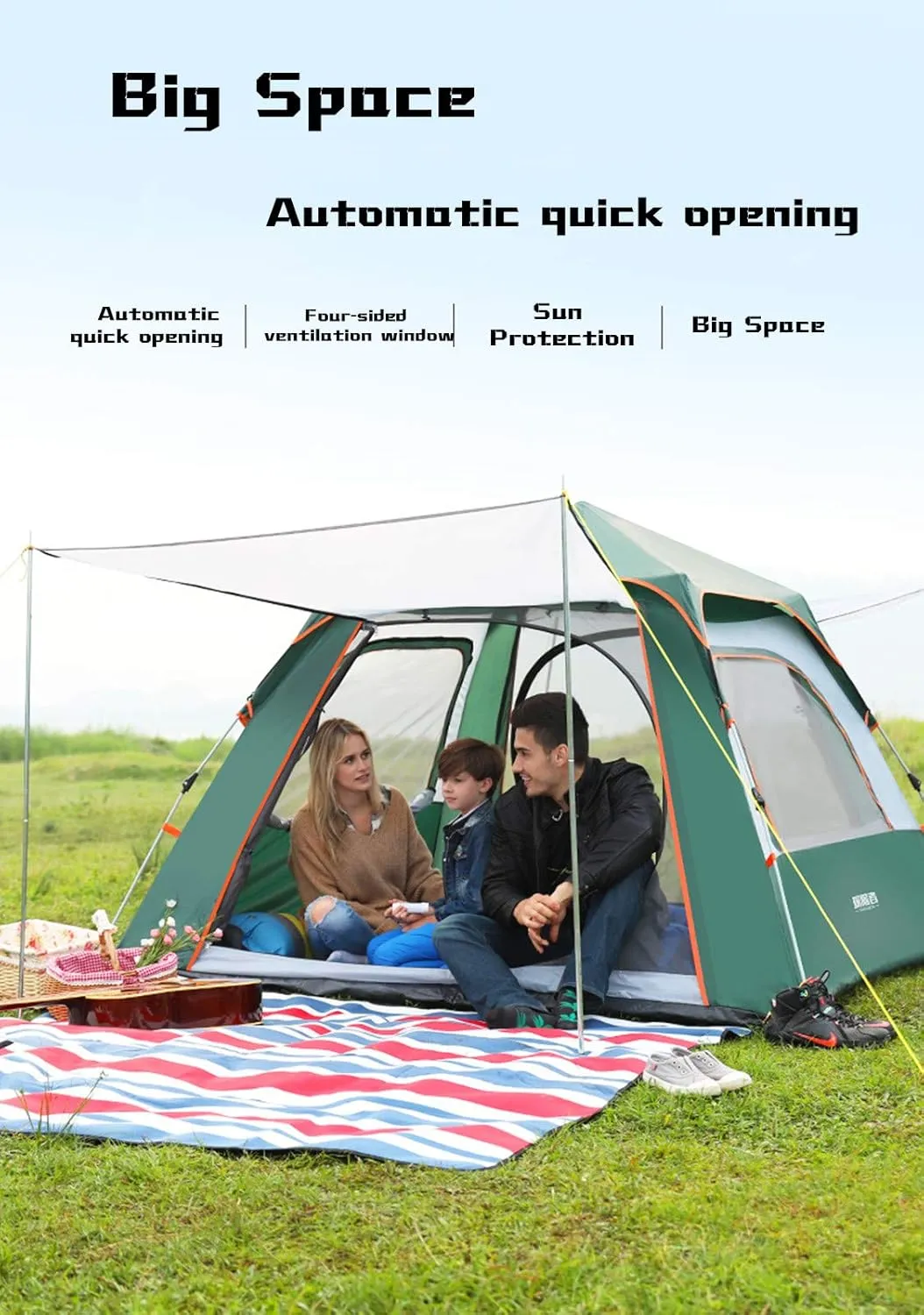 Dome Tent, Pop Up Tents for 5-8 Person Automatic Opening Double Layer Tent, Camping Tents with Porch for Hiking Camping Outdoor,Blue (Green) (Green)