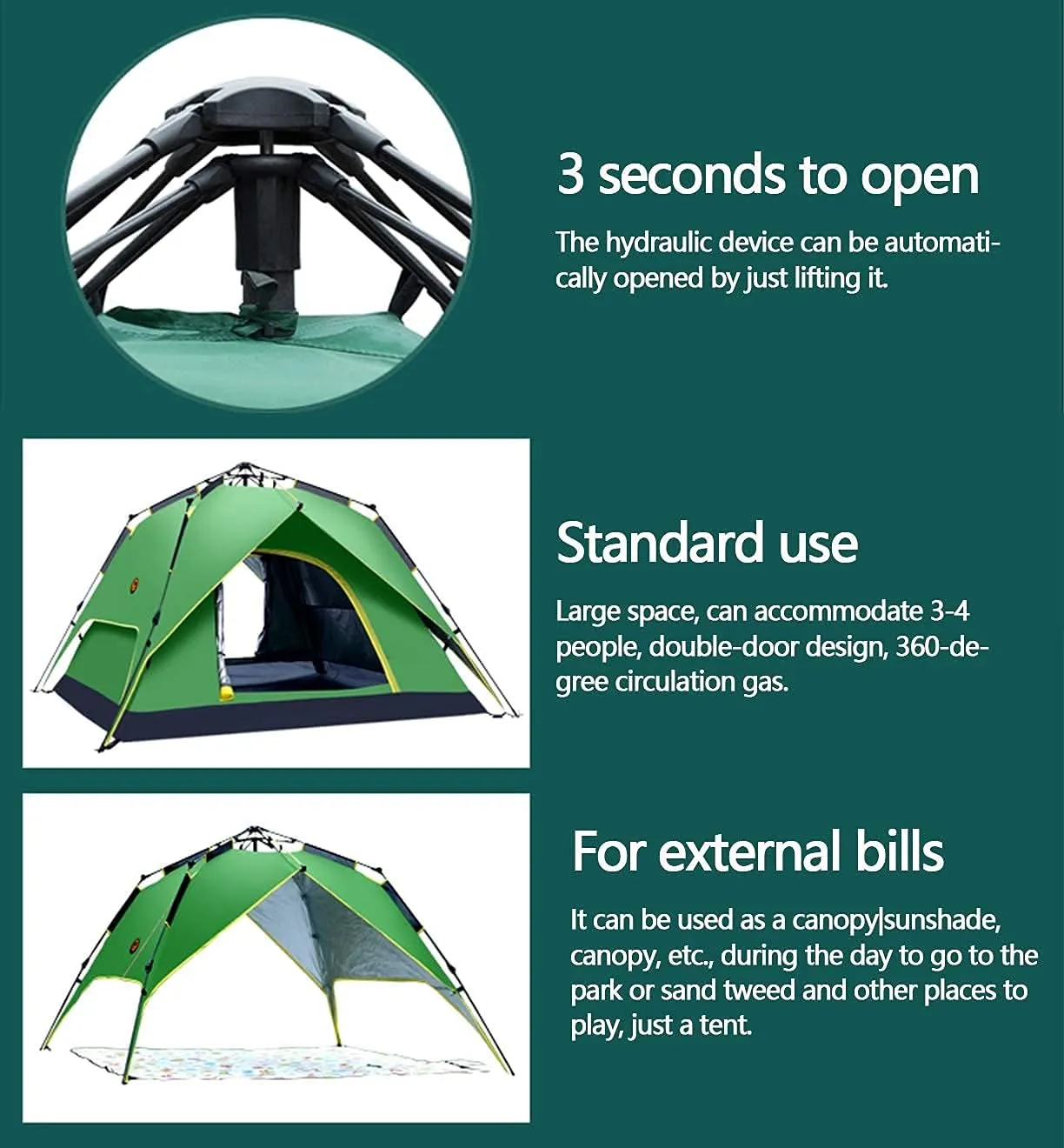 Dome Tent,Pop Up Tents for 2 to 4 Person Automatic Opening Double Layer Tent,Waterproof Camping Tents with Porch for Hiking Camping Outdoor (Blue Width 1.5m) (Green Width 1.5m)