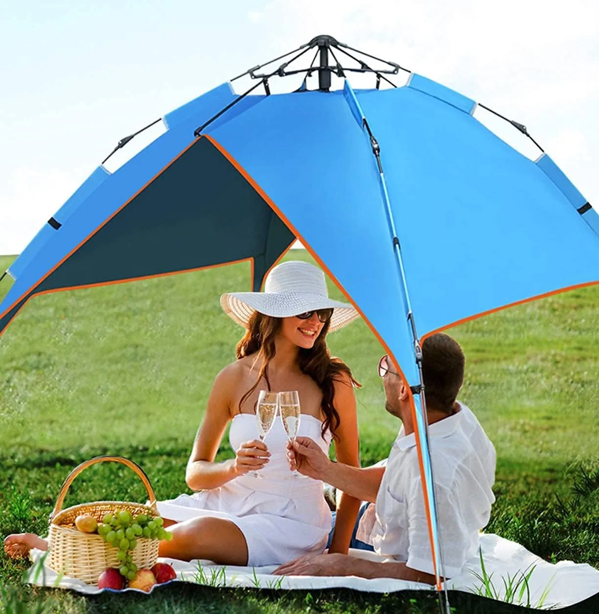 Dome Tent,Pop Up Tents for 2 to 4 Person Automatic Opening Double Layer Tent,Waterproof Camping Tents with Porch for Hiking Camping Outdoor (Blue Width 1.5m) (Green Width 1.5m)