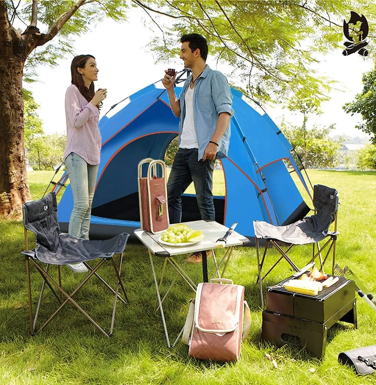 Dome Tent,Pop Up Tents for 2 to 4 Person Automatic Opening Double Layer Tent,Waterproof Camping Tents with Porch for Hiking Camping Outdoor (Blue Width 1.5m) (Green Width 1.5m)
