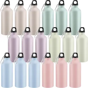 Domensi 18 Pcs 20oz Aluminum Water Bottles Bulk Reusable Water Bottles Lightweight Leak Proof Aluminum Sports with Twist Cap Buckle for Gym, Hiking, Cycling, Camping, Fishing