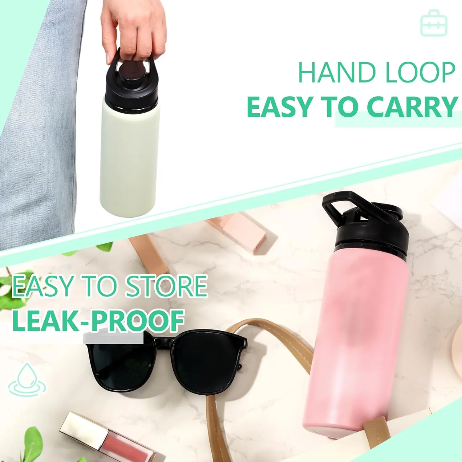 Domensi Aluminum Water Bottle Bulk Reusable Water Bottle, Lightweight Easy Carry Leakproof with Snap Lid Travel Bottles, for Gym Outdoor Sports Cycling Camping Fishing