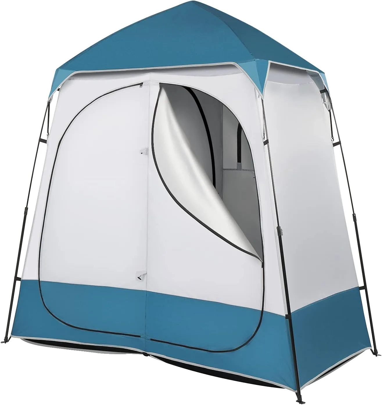 Double Dressing Tent,Oversize 2 Rooms Shower Tent, 7.5 FT Outdoor Pop up Changing Room, Instant Extra Wide Privacy Shelter for Camping Dressing Toilet Bathroom with Carry Bag, Blue & White