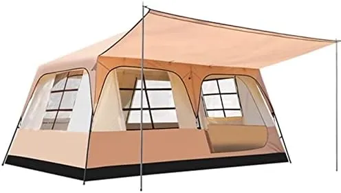 Double Layer Tent for Camping with Porch, 12 Person Family Cabin Tents, 2 Rooms, Straight Wall, 3 Doors and 3 Window with Mesh, Waterproof, Big Dome T