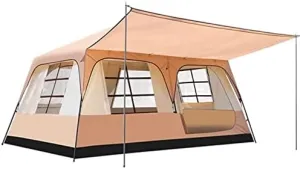Double Layer Tent for Camping with Porch, 12 Person Family Cabin Tents, 2 Rooms, Straight Wall, 3 Doors and 3 Window with Mesh, Waterproof, Big Dome T
