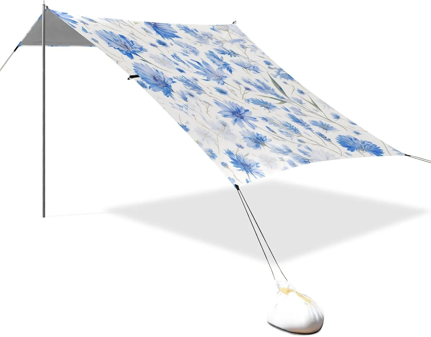 Dreamy Blue Cornflowers Foldable Beach Cabana UPF50  Protection Water-Resistant Large Sun Shade Includes Sand Shovel, Sandbags, Stability Poles for Camping Trips, Fishing, Backyard Fun or Picnics