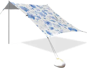 Dreamy Blue Cornflowers Foldable Beach Cabana UPF50  Protection Water-Resistant Large Sun Shade Includes Sand Shovel, Sandbags, Stability Poles for Camping Trips, Fishing, Backyard Fun or Picnics