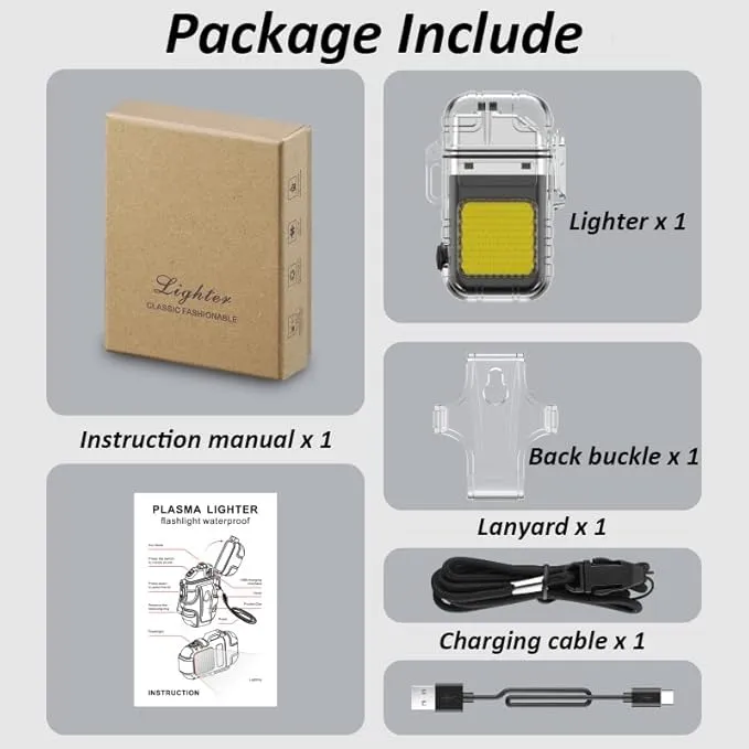 Dual Arc Lighter with LED Flashlight 2 in 1 Plasma Lighter USB Rechargeable Lighter Flameless Waterproof Windproof Mini Electric Lighter for Cigar Cigarette Camping Outdoor Activities (Silver)