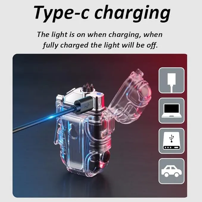 Dual Arc Lighter with LED Flashlight 2 in 1 Plasma Lighter USB Rechargeable Lighter Flameless Waterproof Windproof Mini Electric Lighter for Cigar Cigarette Camping Outdoor Activities (Silver)