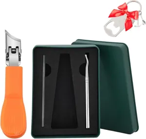Eagle Beak Angled Nail Clippers 3-Piece Set, 2025 New Version Beveled Nail Clippers Household Multifunctional Large Opening Anti-Splash,for Seniors Thick Nails,Slant Edge Ingrown Clippers (Orange)