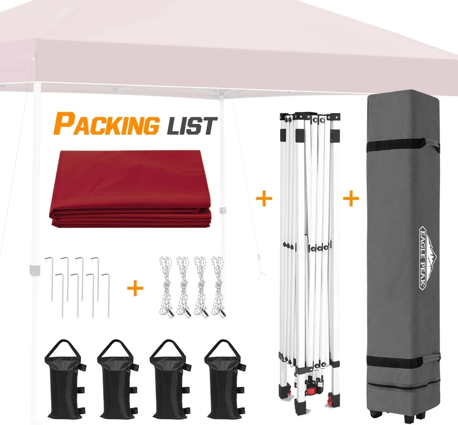 EAGLE PEAK Pop Up Canopy Tent with Wheeled Carry Bag, 8 Stakes, 4 Ropes, 4 Weight Bags, Easy Set Up Tent Canopy, 10x10 ft, 100sqft of Shade, Burgundy