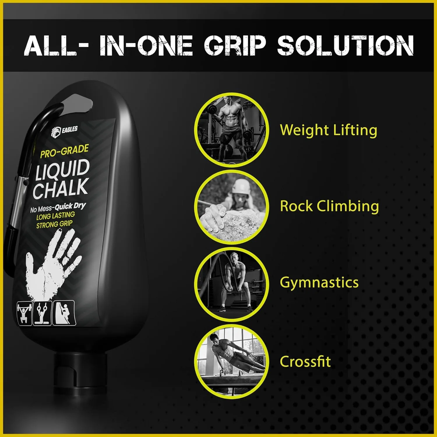 EAGLES Pro Grade Liquid Chalk 60ml, 1, 2, 3 or 4 Pack Mess-Free Chalk for Weightlifting, Gymnastics Rock Climbing, Dancing, Pole Grip - Sports & Workout Chalk - Sweat-Resistant Long Lasting