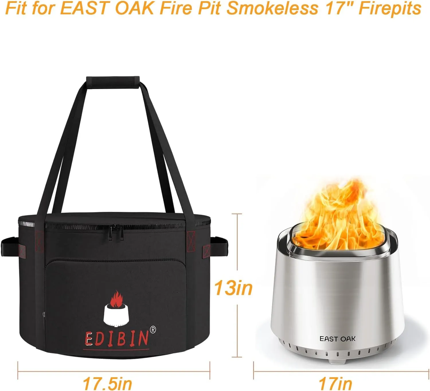 East Oak Smokeless Fire Pit Bag - 17" Heavy Duty Carry Bag for Wood Burning Fireplaces