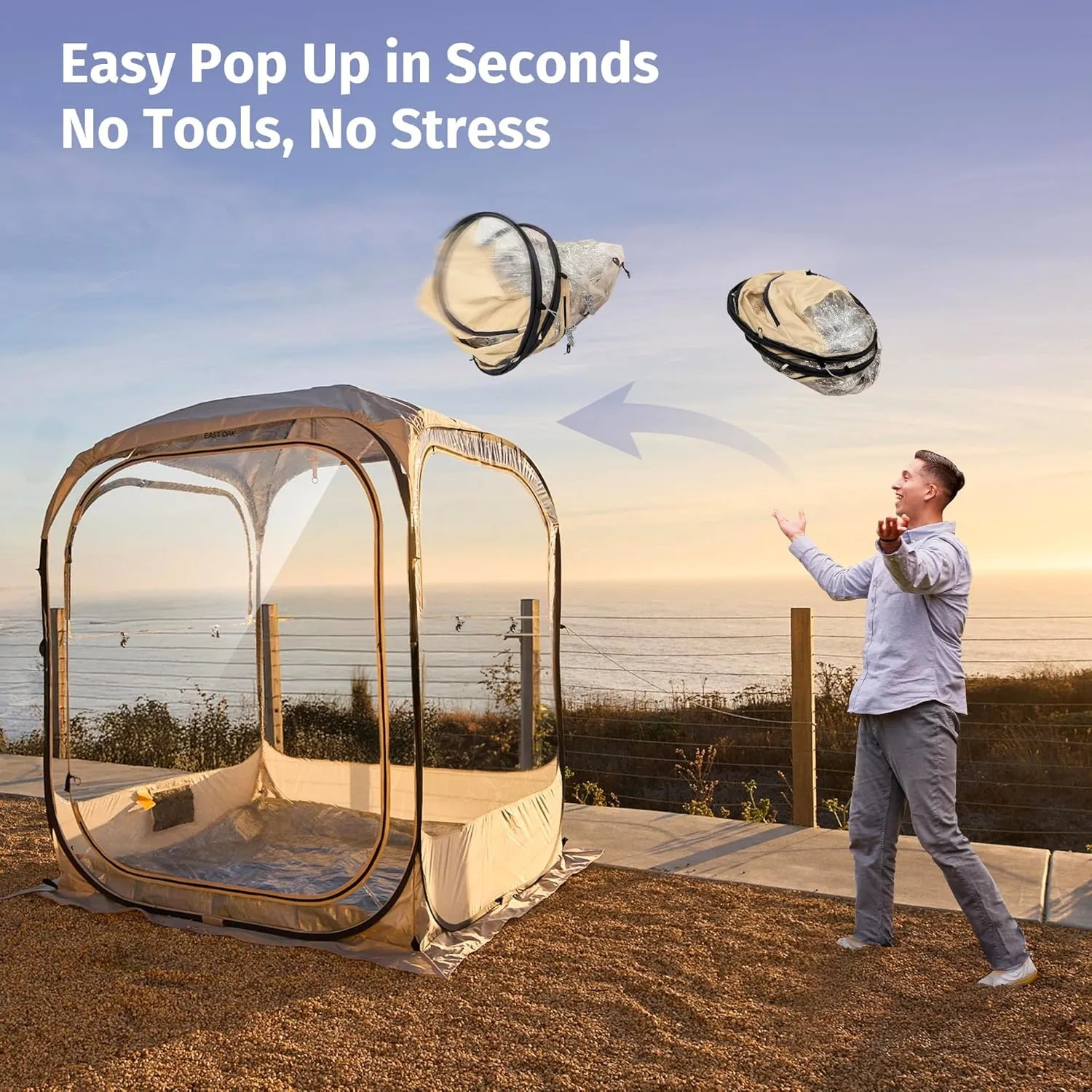 EAST OAK Weather Sports Tent for Fishing & Outdoors | Pop Up Bubble Tent Instant Sun & Rain Shelter | No Condensation, Spacious Interior, Ultra Visibility | All Weather Protection | 60L*60W*76.8H
