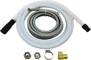 Eastman Dishwasher Installation Kit with Small Port, 1/2 Inch Compression, 3/8 Inch MIP Elbow, 1/2 Inch FIP Valve Adapter, 10 Foot Braided Stainless Steel Dishwasher Connectors, 69007