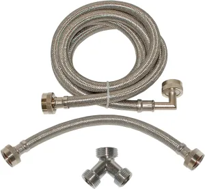 Eastman Steam Dryer Installation Kit, 3/4 Inch FHT Fill Hose, 90 Degree Elbow, 6 ft Braided Stainless Steel Hoses, 41025