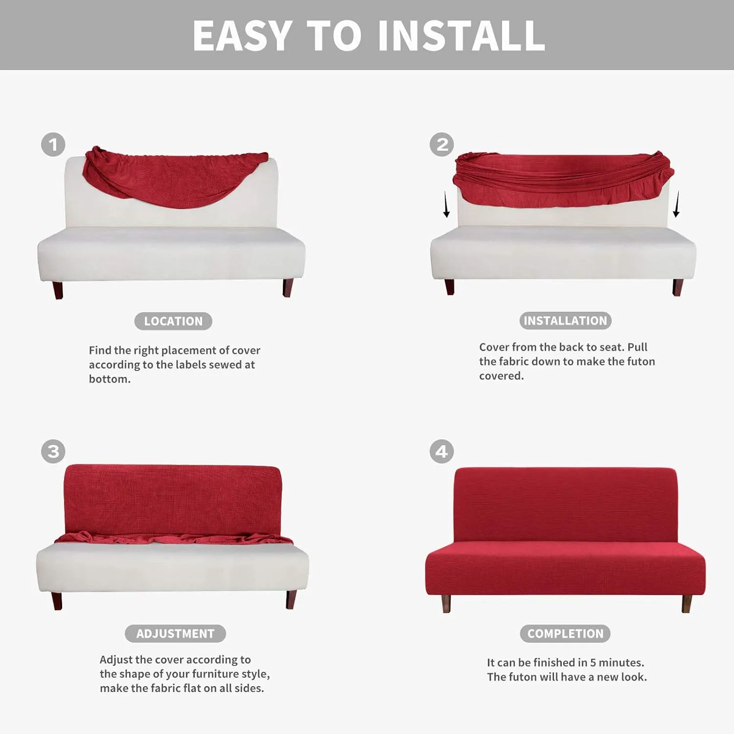 Easy-Going 100% Waterproof Futon Cover, Dual Waterproof Couch Cover, Stretch Jacquard Sofa Cover, Leakproof Furniture Protector for Kids, Pets, Dog and Cat (Christmas Red)