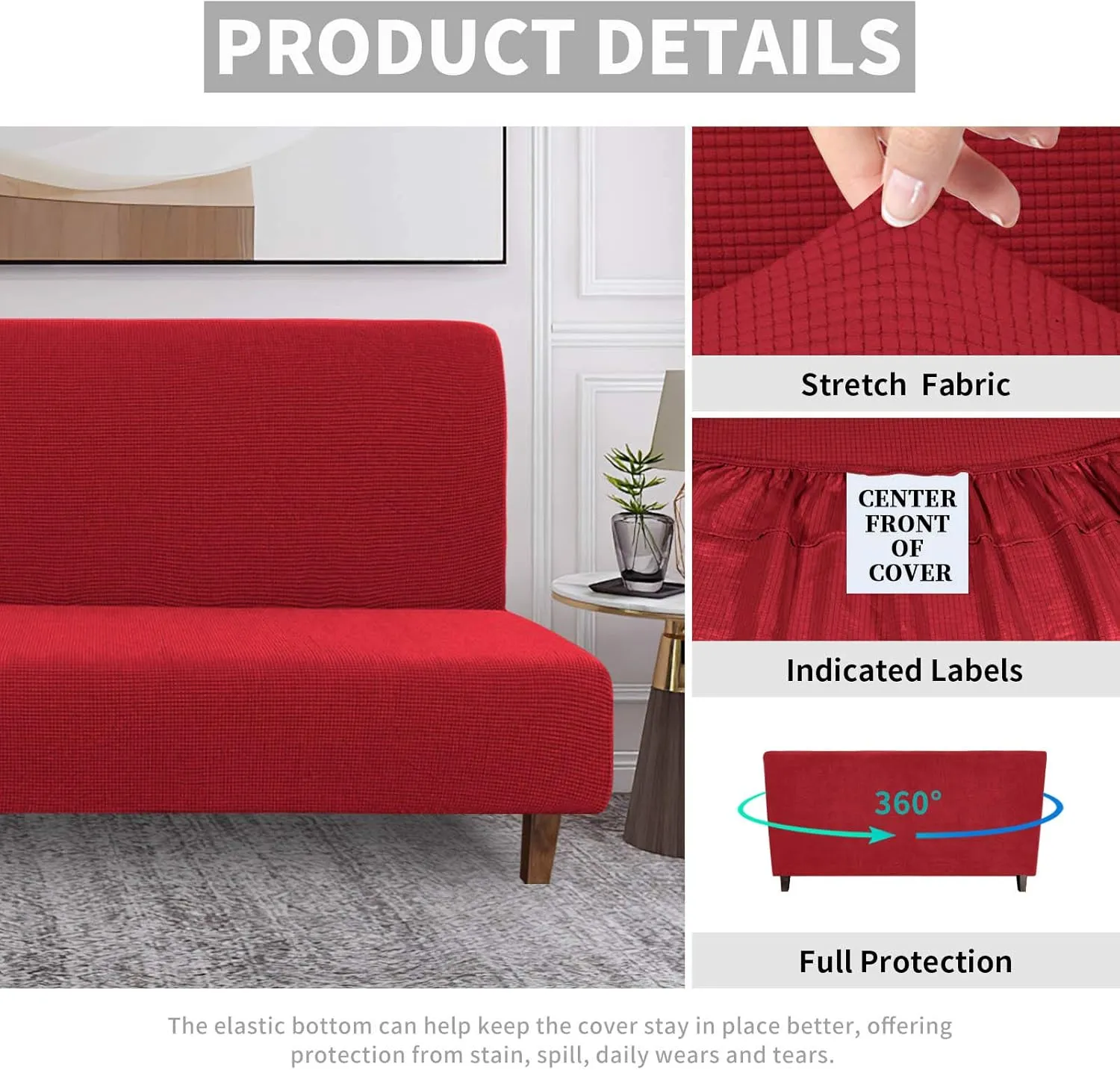 Easy-Going 100% Waterproof Futon Cover, Dual Waterproof Couch Cover, Stretch Jacquard Sofa Cover, Leakproof Furniture Protector for Kids, Pets, Dog and Cat (Christmas Red)