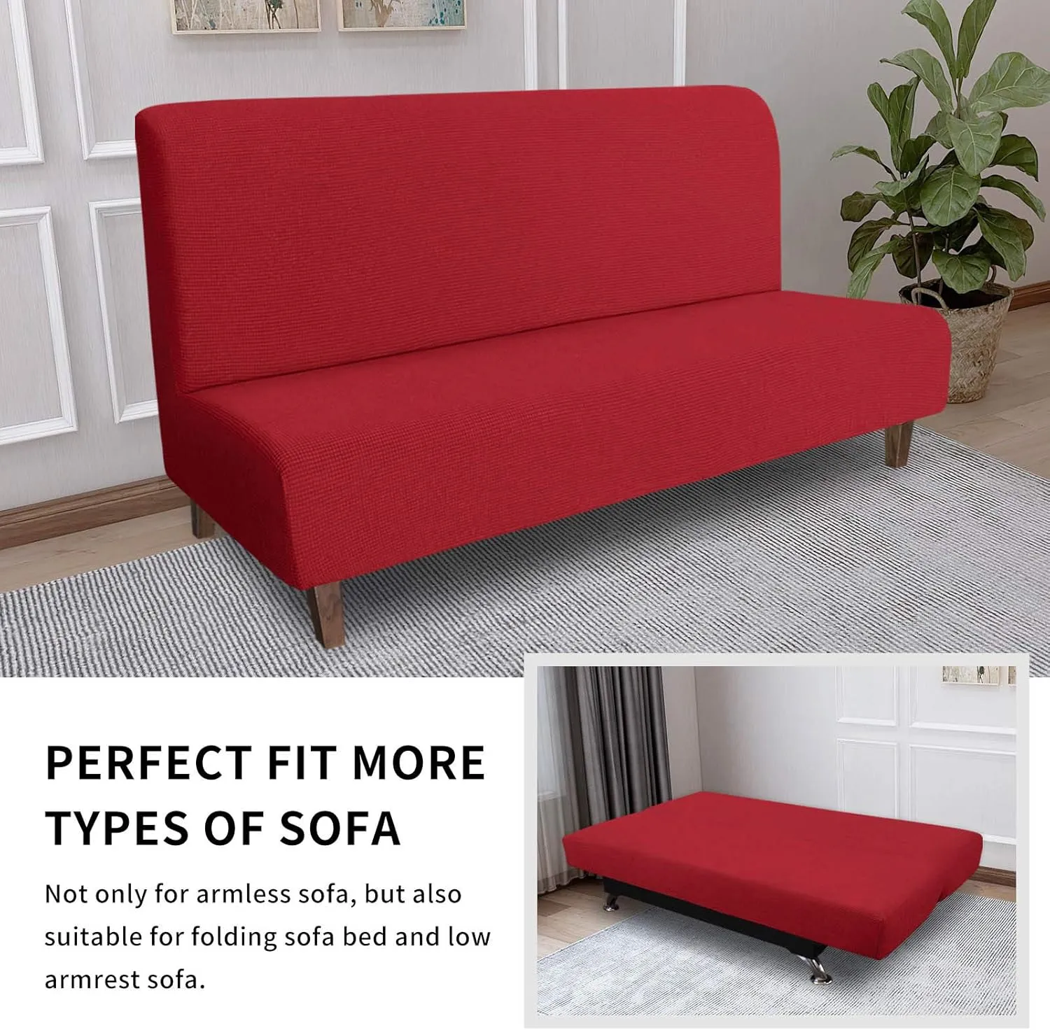 Easy-Going 100% Waterproof Futon Cover, Dual Waterproof Couch Cover, Stretch Jacquard Sofa Cover, Leakproof Furniture Protector for Kids, Pets, Dog and Cat (Christmas Red)