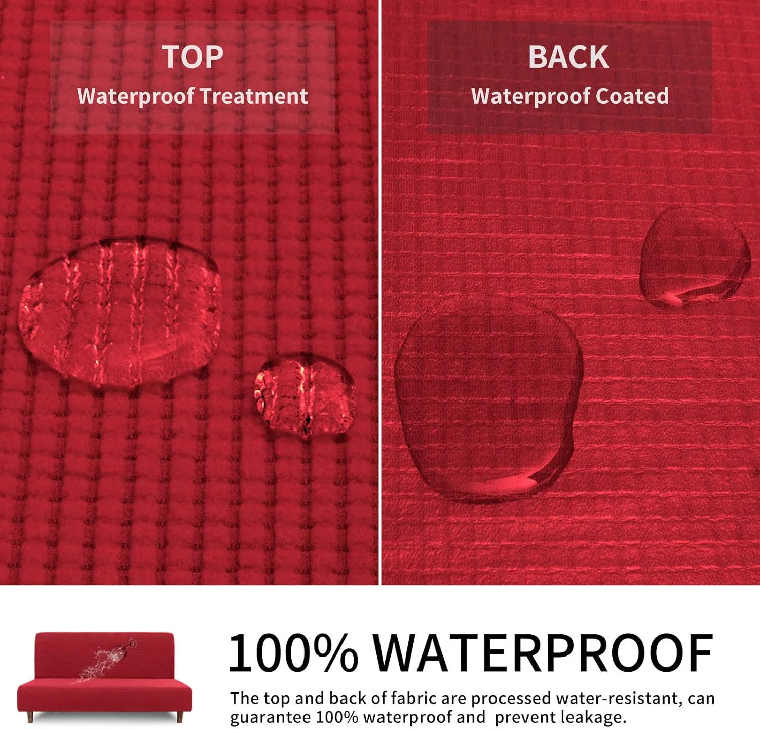 Easy-Going 100% Waterproof Futon Cover, Dual Waterproof Couch Cover, Stretch Jacquard Sofa Cover, Leakproof Furniture Protector for Kids, Pets, Dog and Cat (Christmas Red)