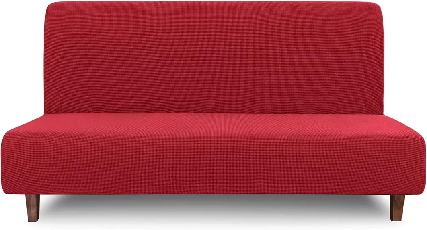Easy-Going 100% Waterproof Futon Cover, Dual Waterproof Couch Cover, Stretch Jacquard Sofa Cover, Leakproof Furniture Protector for Kids, Pets, Dog and Cat (Christmas Red)