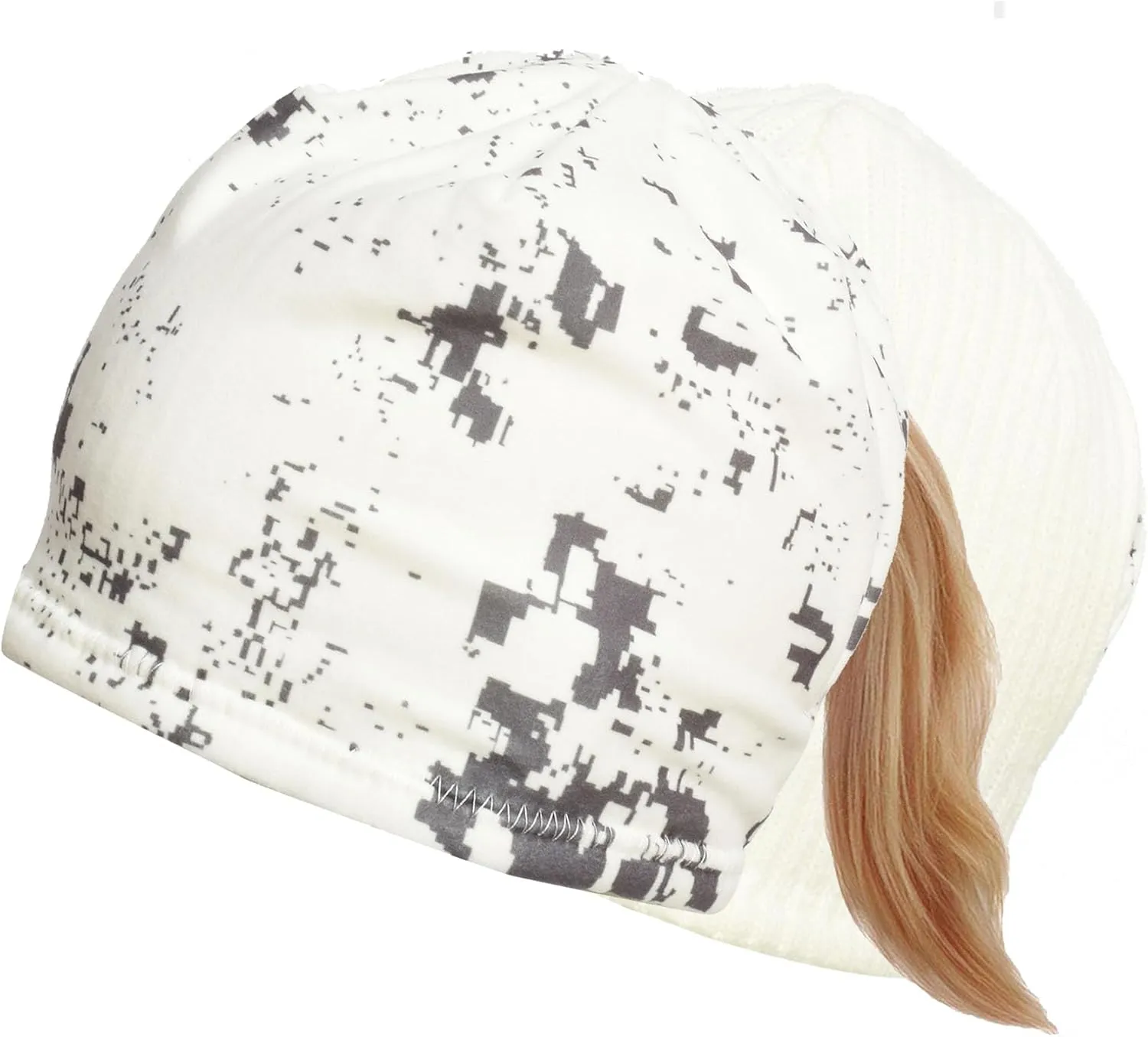 EDTREK Womens Performance Reversible Ponytail Beanie - Windproof Fleece Winter Hat for Hiking Hunting Fishing