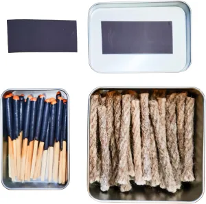 eGreen Emergency Fire Starter Watrproof Stormproof Windproof 3" Matches Wax Infused Natural Jute Cords for Camping Hiking Bushcraft Bug Out Bag (1 x Tin Matches (20)   1 x Tin Wax Rope (20))