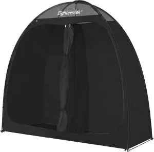 EighteenTek Camping Shower Tent Changing Room with Fixed Floor 2 Rooms and Doors Outdoor Pop Up Camping Toilet Portable Privacy Dressing Shelter with Carry Bag 83"x43"x80" (2 Rooms 2 Doors)