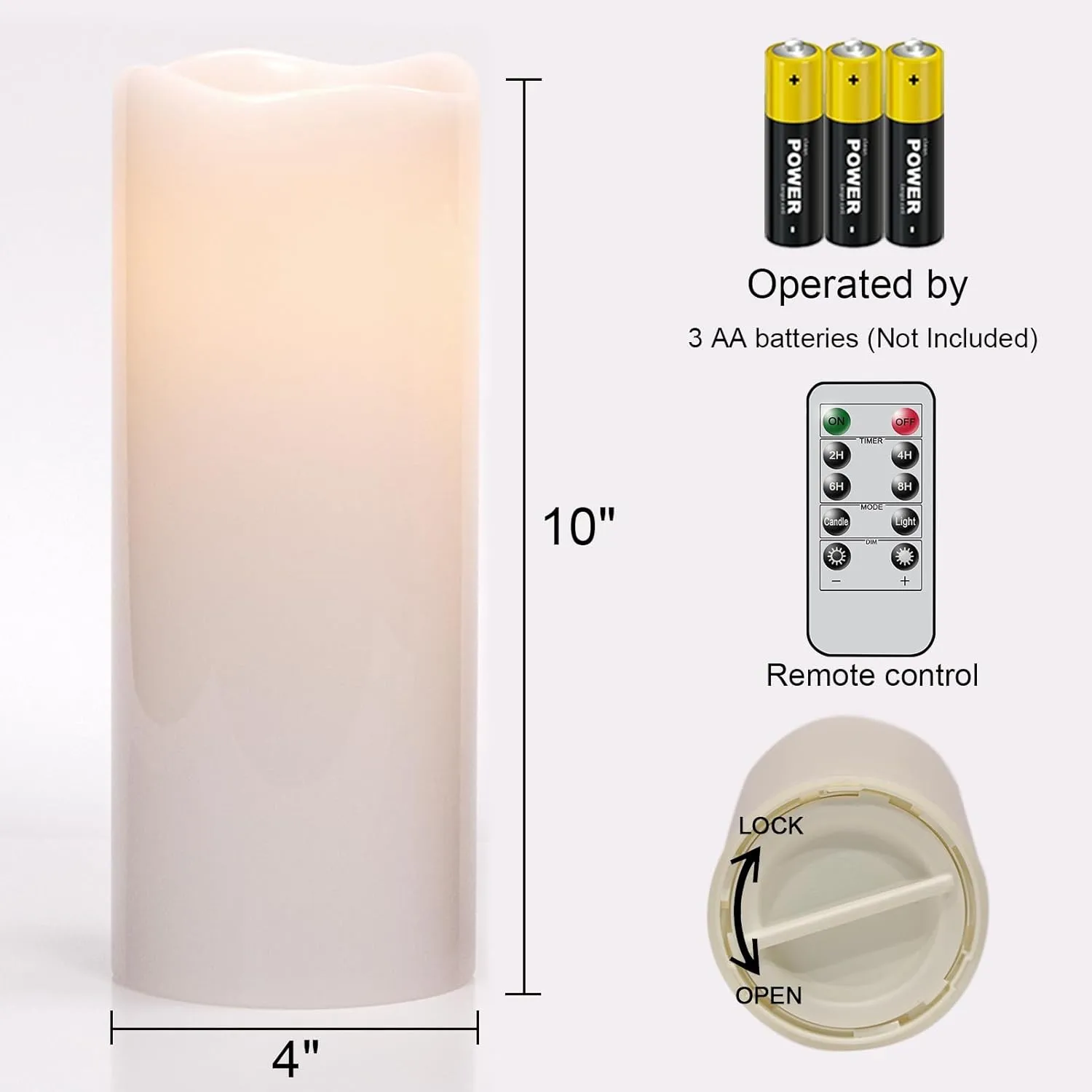Eldnacele 4"×10" Large Waterproof Outdoor Flameless Candles Remote and Timer, Battery Operated White Plastic LED Flickering Pillar Candles 2 Pack for Dinner Wedding Porch Garden Lanterns Home Decor