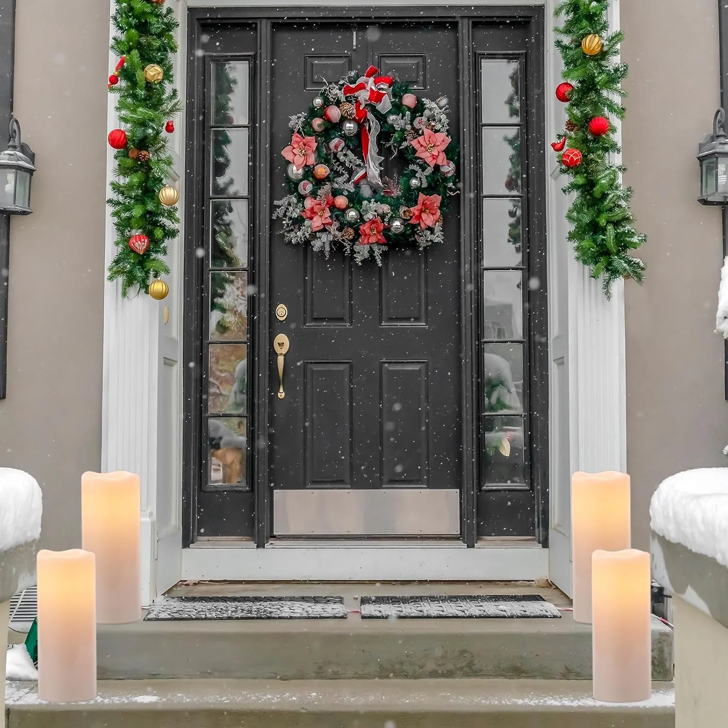 Eldnacele 4"×10" Large Waterproof Outdoor Flameless Candles Remote and Timer, Battery Operated White Plastic LED Flickering Pillar Candles 2 Pack for Dinner Wedding Porch Garden Lanterns Home Decor