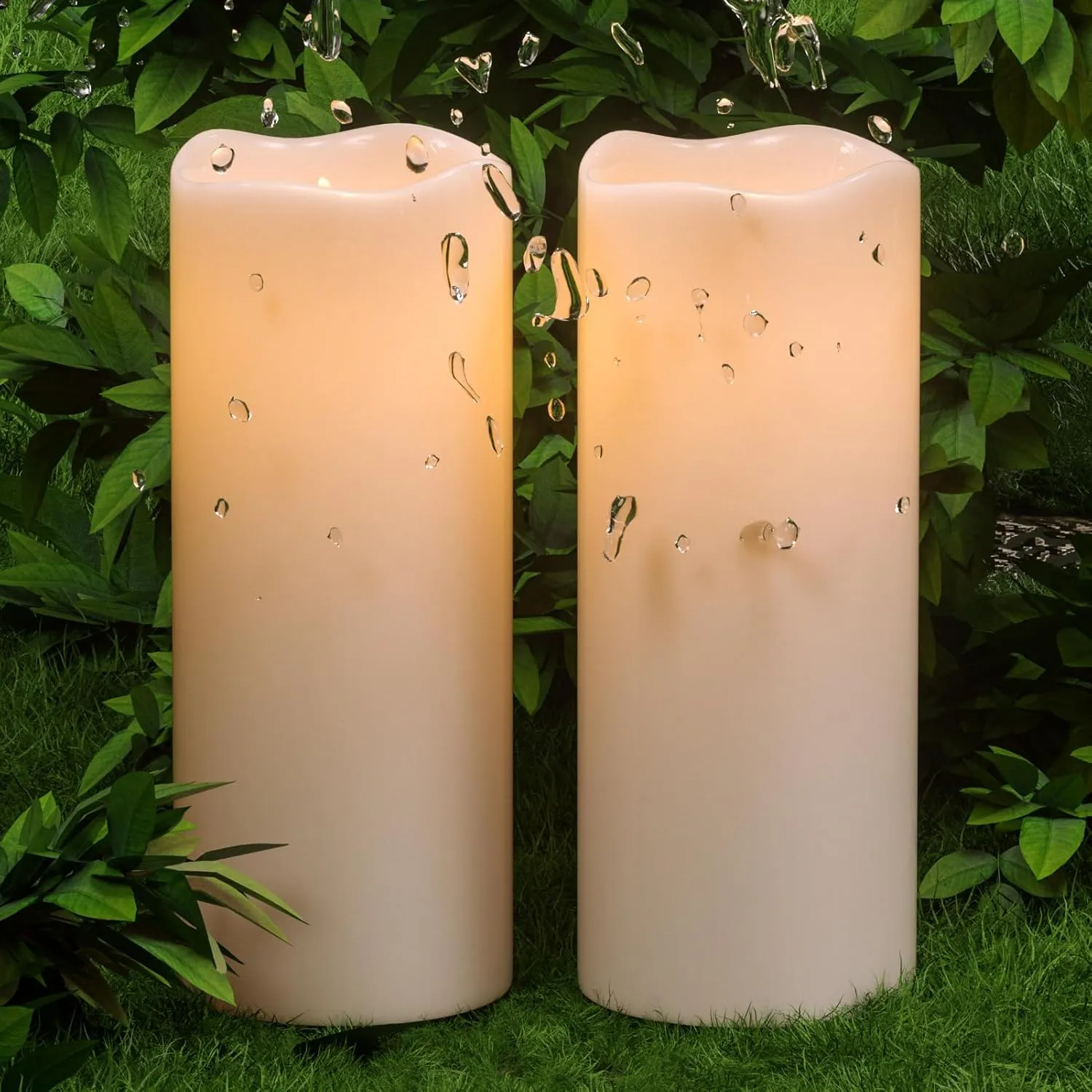 Eldnacele 4"×10" Large Waterproof Outdoor Flameless Candles Remote and Timer, Battery Operated White Plastic LED Flickering Pillar Candles 2 Pack for Dinner Wedding Porch Garden Lanterns Home Decor
