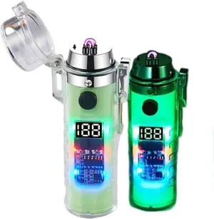 Electric Lighter with Digital Display and Flashlight Type C Rechargeable USB Lighter, Plasma Arc Lighter Waterproof and Windproof Flameless (Color : Luminous White)