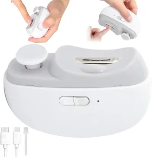 Electric Nail Clipper - 3 in 1 Fingernail Trimmer of Father, Polisher & Clip Storage with LED Light, USB Rechargeable & 3 Speed Gears Automatic Safety Nail Cutter for Baby, Kids, Seniors (White)