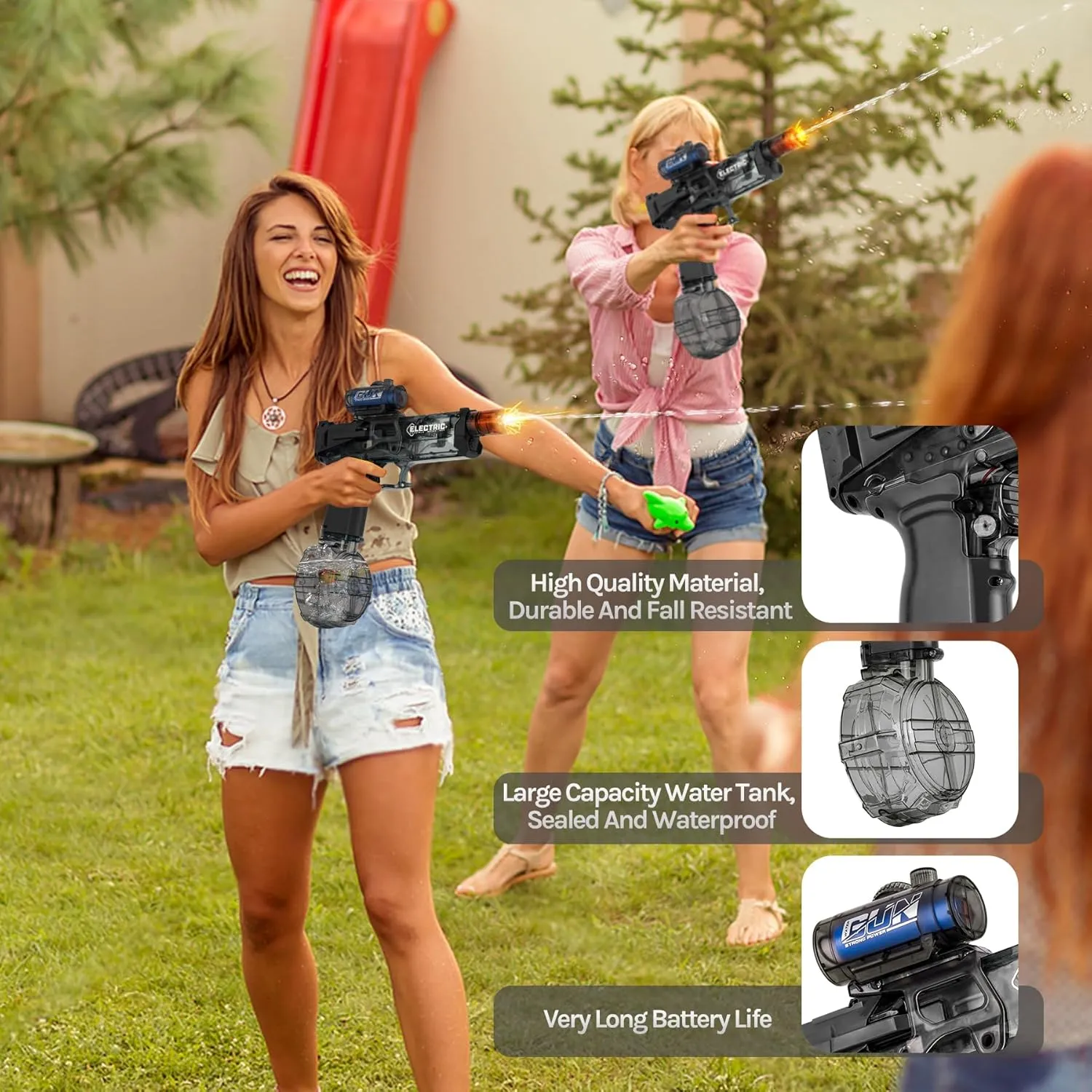 Electric Water Guns for Adults Kids, Ultimate Battle Blaster High-Performance with Glowing Flame Effect, High Capacity Automatic Leak-Proof Super Balster, Squirt Gun for Summer Pool Beach(1BK 1B)