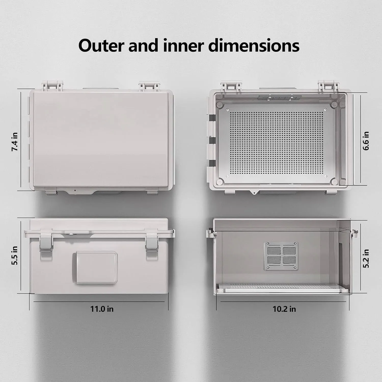 Electrical Junction Box, Ventilated Design, Cable Grommets, Indoor/Outdoor Use with Mounting Panel & Hinged Cover. Waterproof IP 65. (Grey Cover, 11.8"x7.9"x5.1")